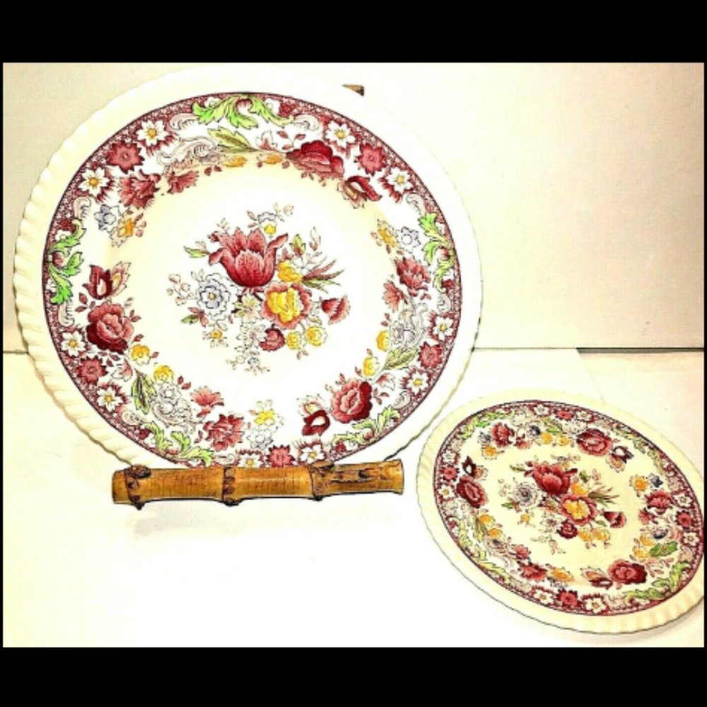 Johnson Bros Winchester Soup Bowl 7-3/4" & Plate 6-1/4" Pink Floral England